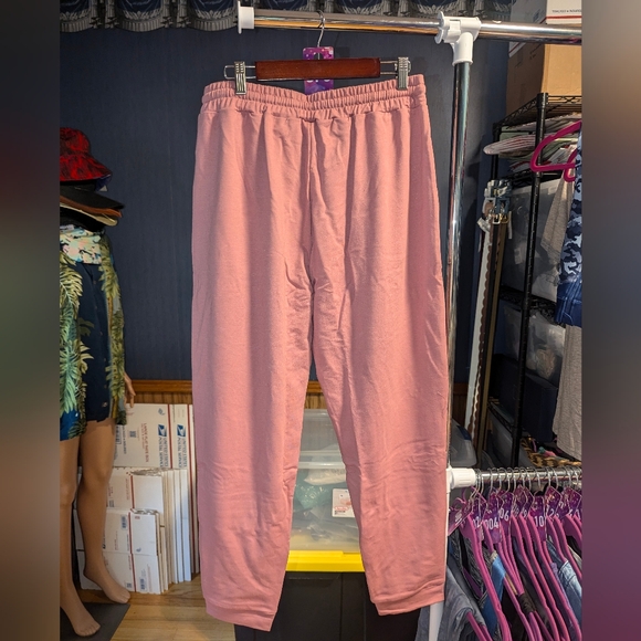LARGE Muted Pink Drawstring Sweatpants Elastic Waist Pockets - Picture 2 of 8